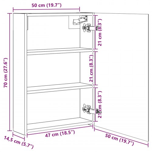 Badeværelsesspejlskab Hvid 50 x 14,5 x 70 cm Konstrueret træ