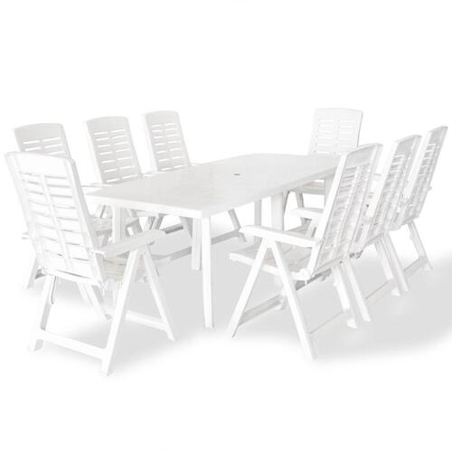Udendørs spisebordssæt 9 dele plastik hvid