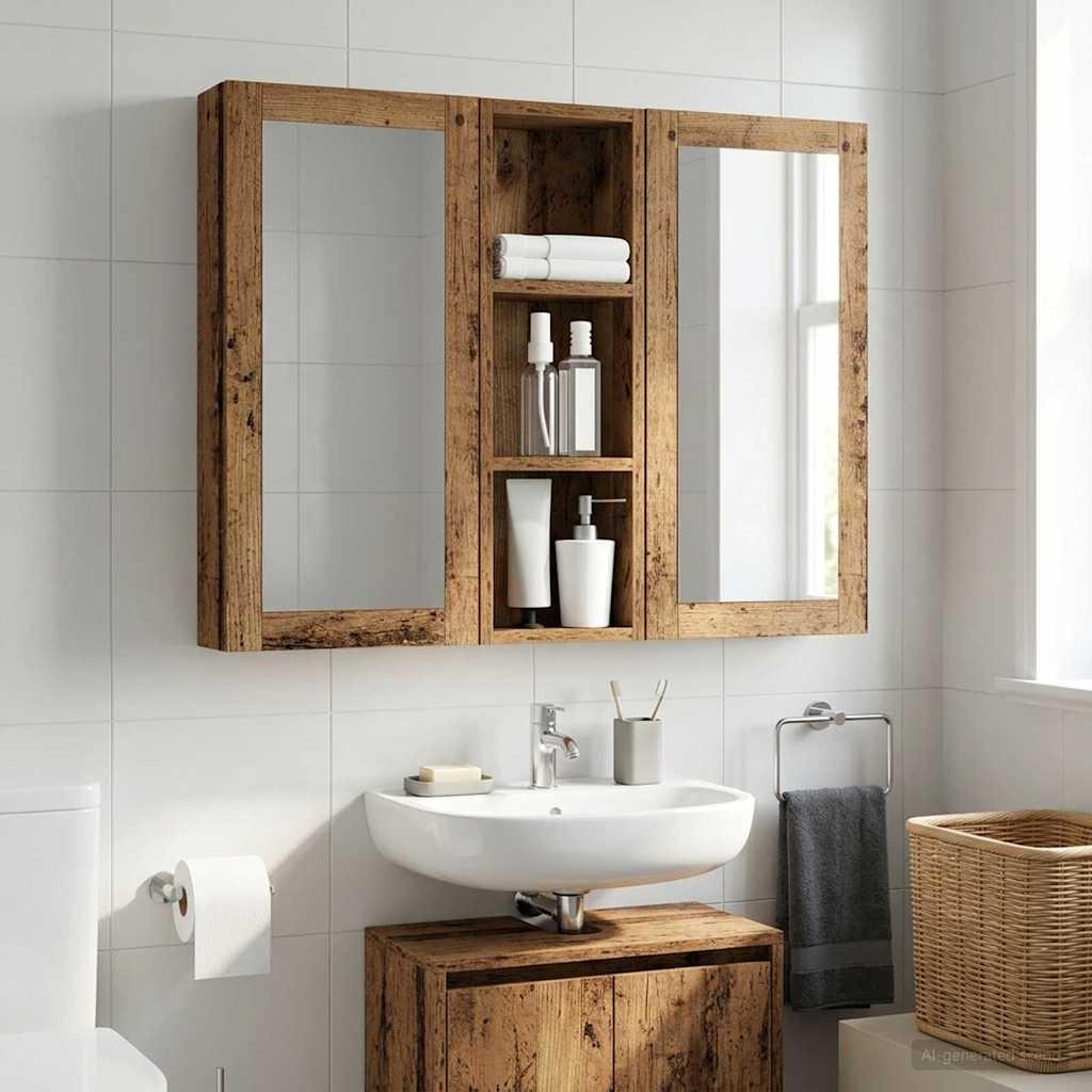 Badeværelsesvægskab med hylde Gammelt træ 20 x 10 x 60,5 cm