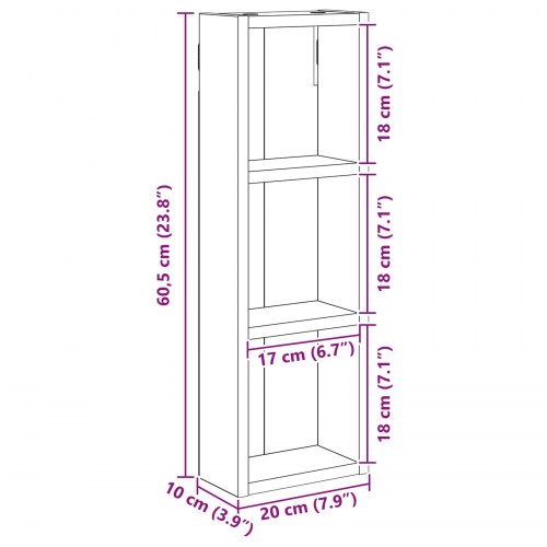 Badeværelsesvægskab med hylde Gammelt træ 20 x 10 x 60,5 cm
