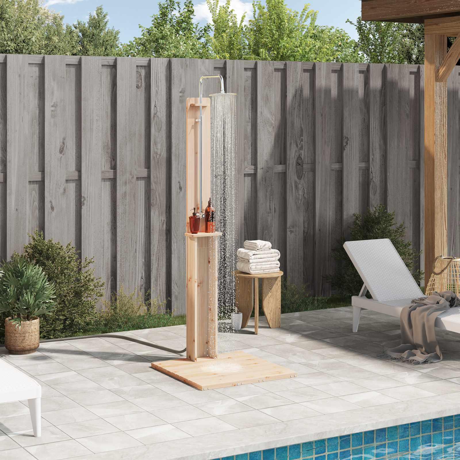 Udendørs bruser Naturfarvet 75 x 76 x 217 cm Massivt fyrretræ