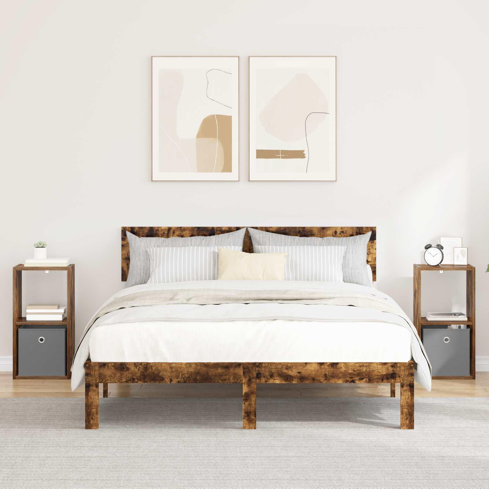 Sengebord 2 stk Røget eg 30,5 x 27 x 59,5 cm Konstrueret træ