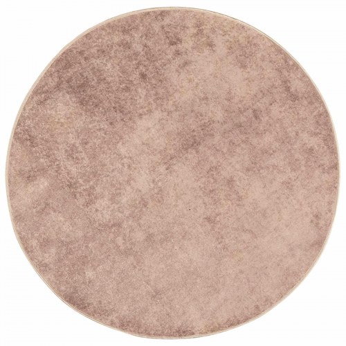 Rundt tæppe i sandfarvet velour - 120 x 120 cm, polyester med skridsikker PVC-bagside