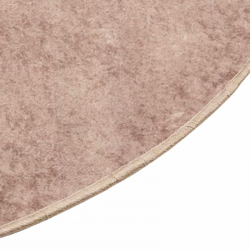 Rundt tæppe i sandfarvet velour - 120 x 120 cm, polyester med skridsikker PVC-bagside