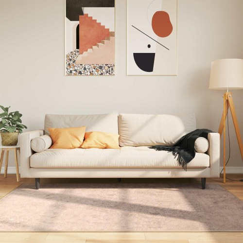 Løber-tæppe i sandfarvet velour 120 × 170 cm - polyester med skridsikker PVC-bagside
