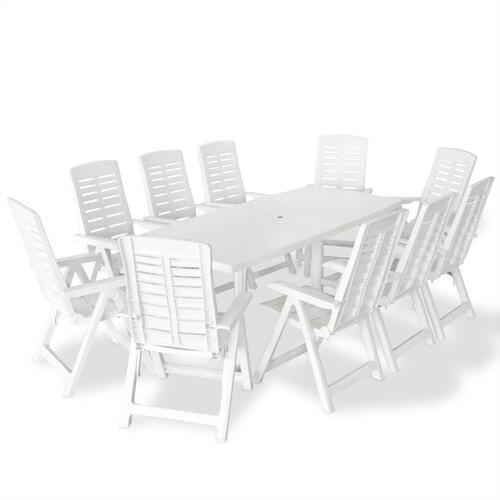 Udendørs spisebordssæt 11 dele plastik hvid