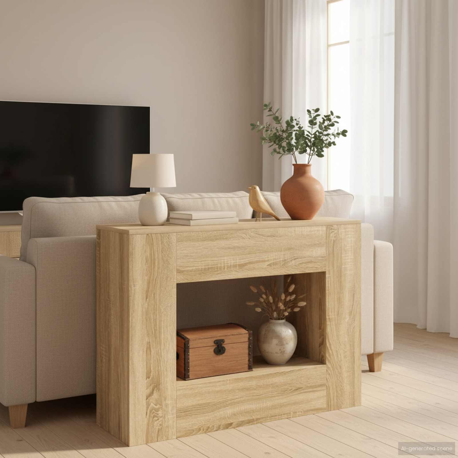 Konsolbord i konstrueret træ - 101 × 29 × 74 cm, eg-look