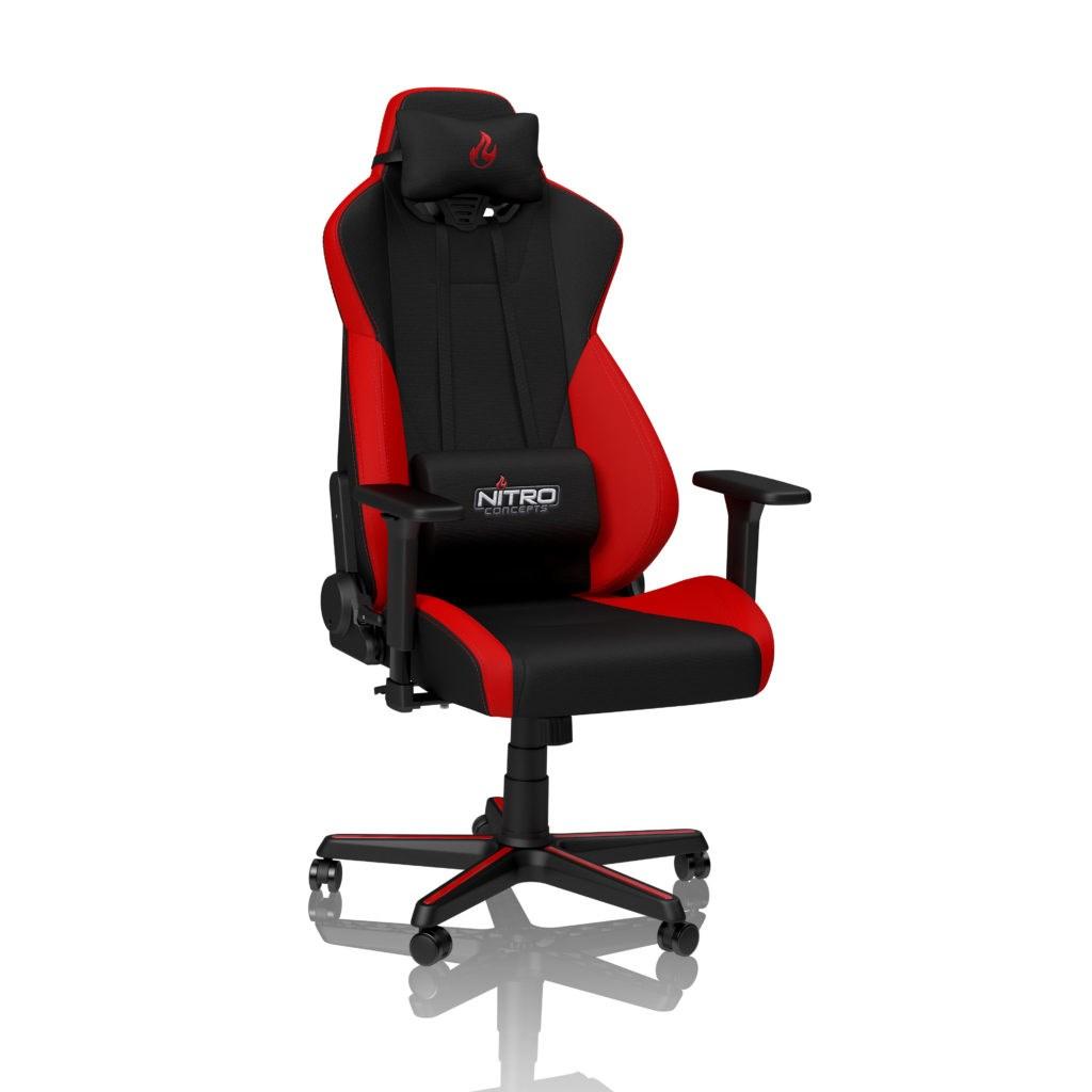 Nitro Concepts S300 gamer stol – sort/rød stof, ergonomisk med justerbar ryglæn og armlæn