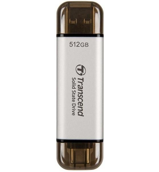 Transcend ESD310 512 GB ekstern SSD – USB-A/USB-C 3.2 Gen 2, sølv billede