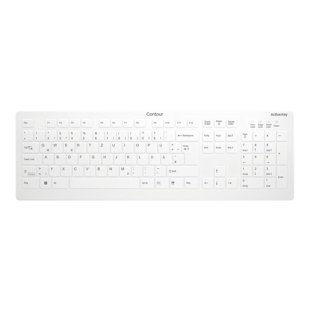 Contour Active Key QuickClean medicinsk tastatur med aftageligt cover - full-size, trådløst, hvid (DE)