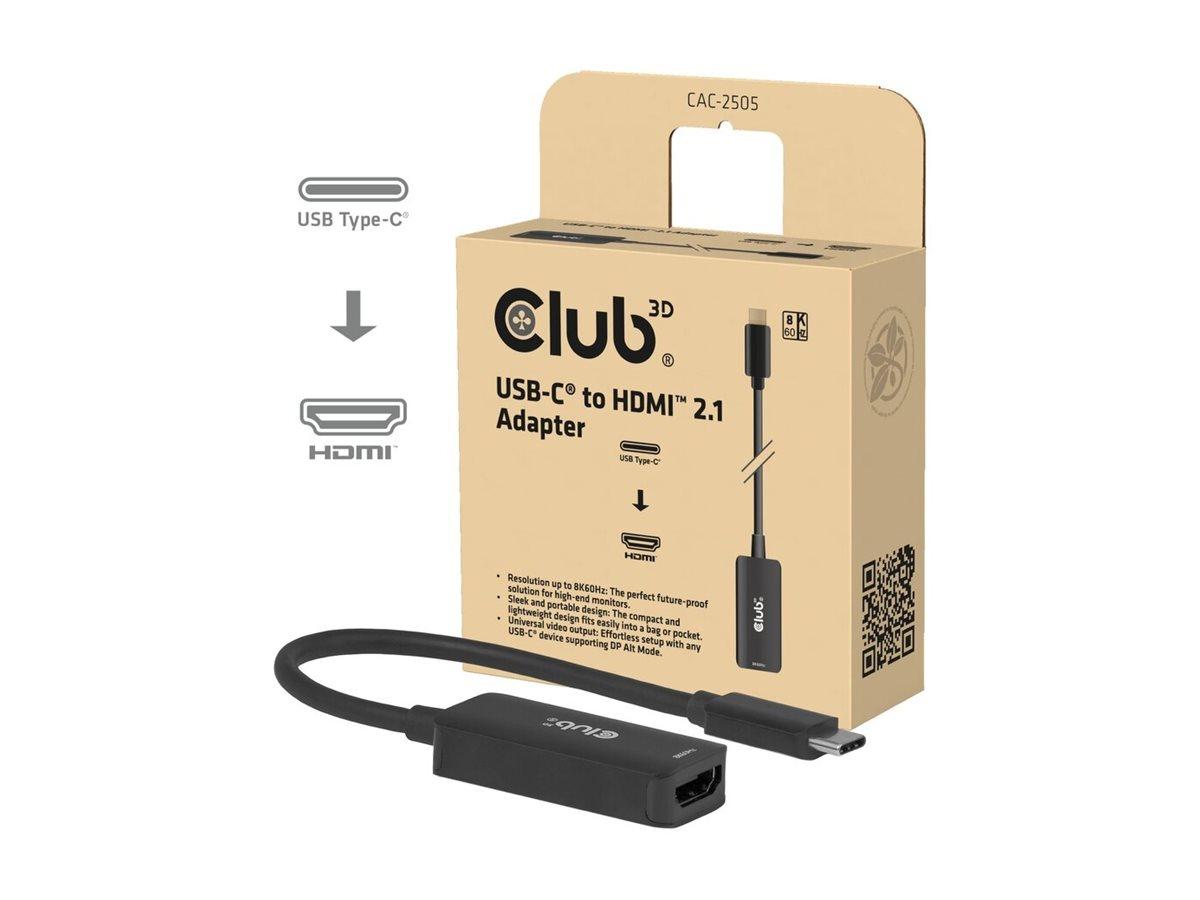 Club3D CAC-2505 USB-C til HDMI adapterkabel 12 cm – 8K60, 4K240, HDR billede