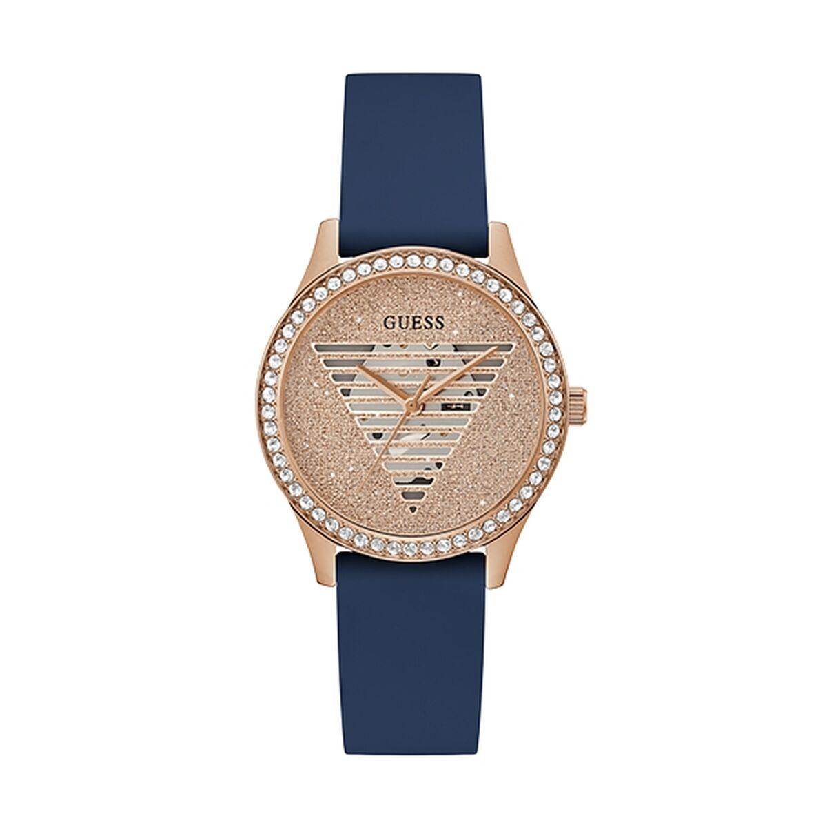 Guess IDOL dameur 38 mm - blå silikonerem, rosaguld