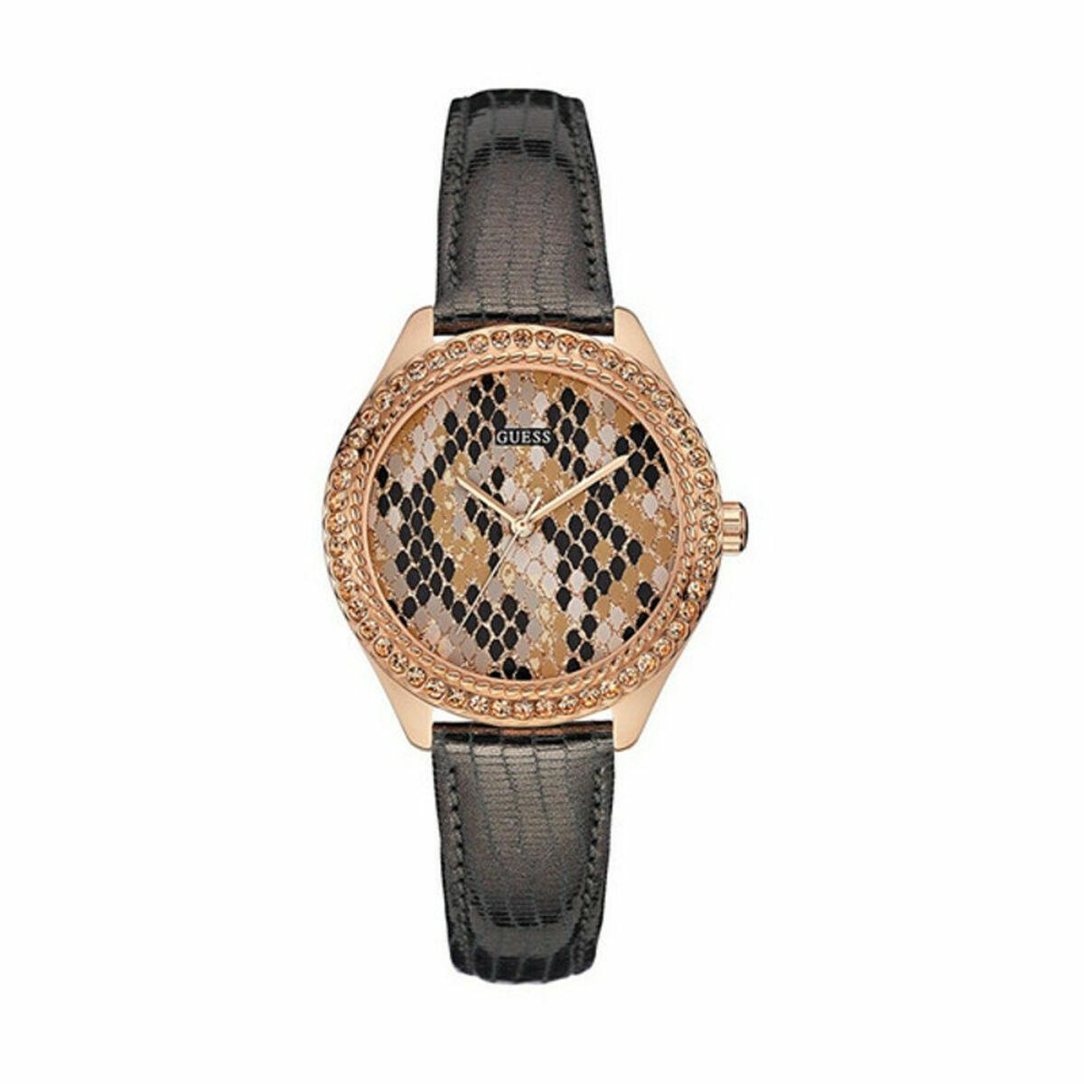 Guess MINI MYSTICAL dameur - rosenguld, læderrem (Ø 38 mm)