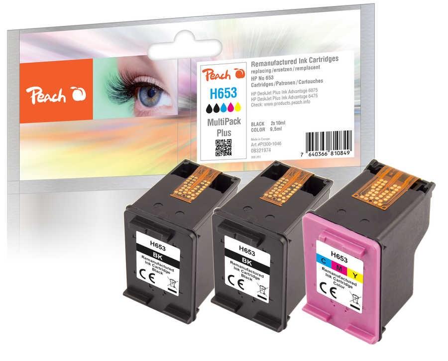 Peach H653 blækpatroner – 3-pak kompatibel, sort + cyan/magenta/gul (Standardkapacitet) billede