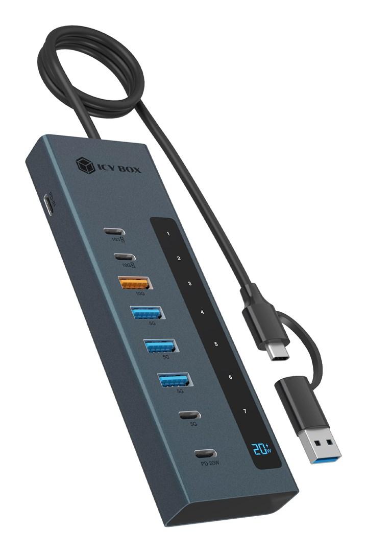ICY BOX 9‑i‑1 USB‑hub med Power Delivery - Type‑C/Type‑A vært billede