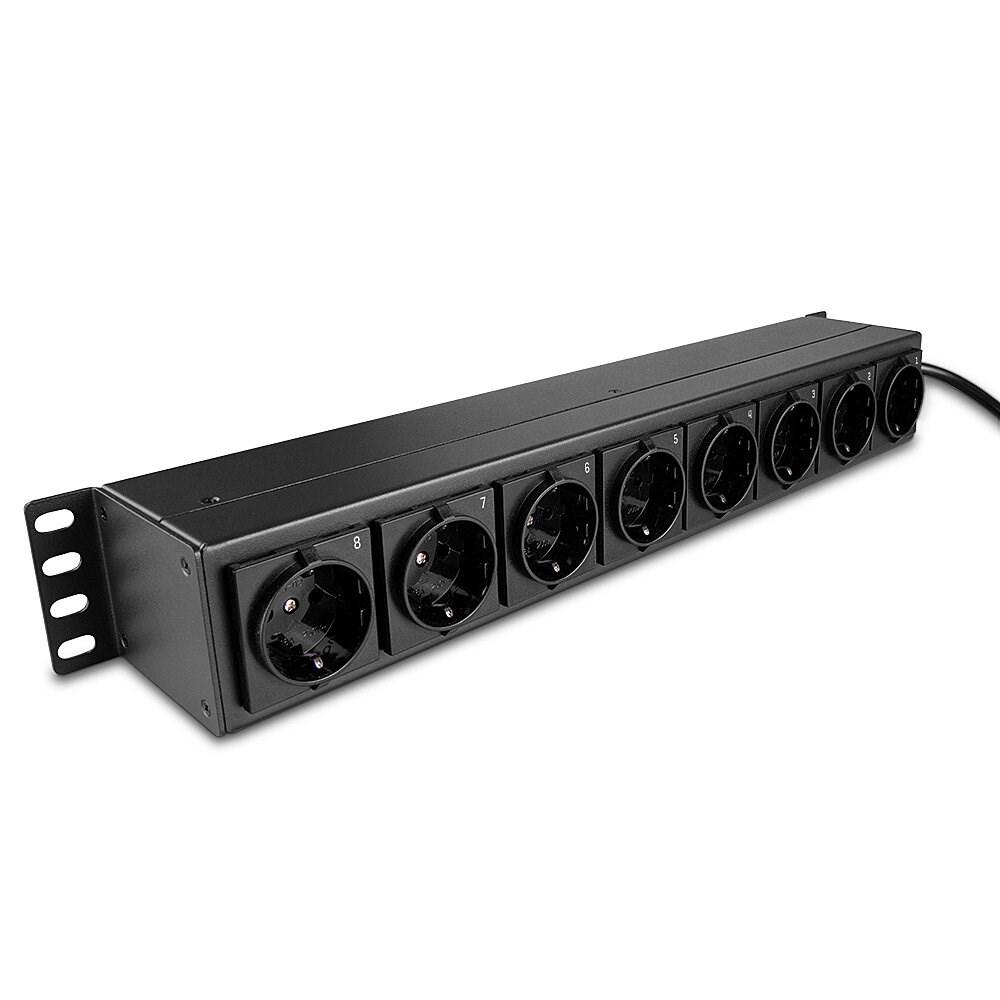 LINDY 73025 PDU - 8x Schuko, 1,5U, med kontakter - sort