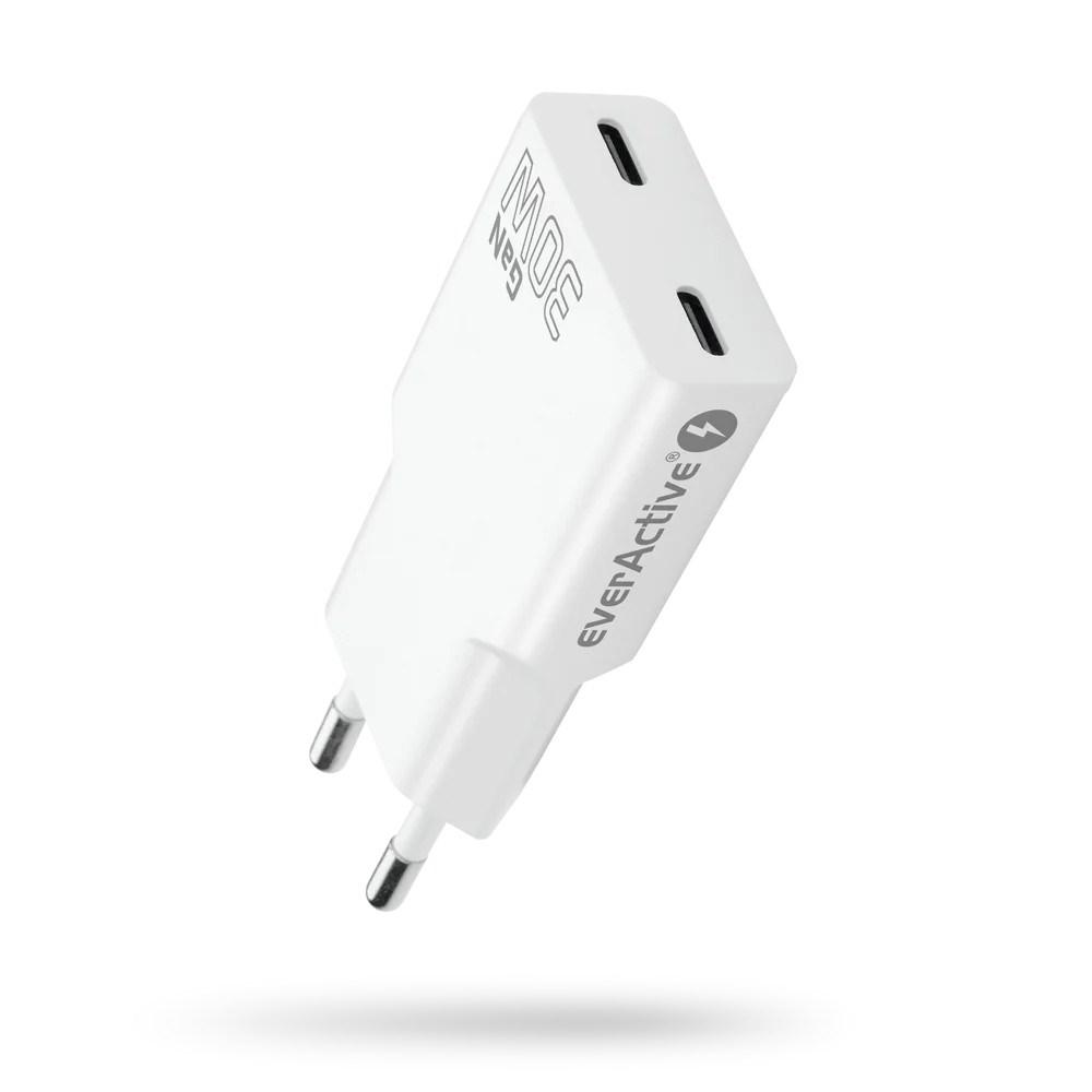 everActive SC-385Q oplader - 2× USB-C, Quick Charge 4+, 30 W, super slank, hvid