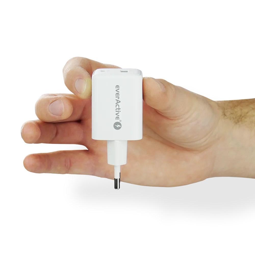 everActive SC-450Q vægoplader – USB Quick Charge 4.0 + USB‑C PD 45 W, hvid