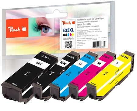 Peach E33XL blækpatron multipack – 5 stk, høj kapacitet (sort, cyan, magenta, gul) til Epson billede