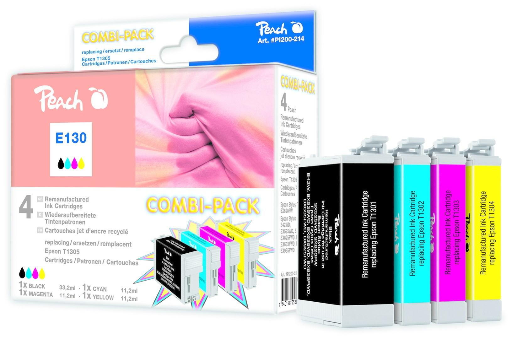 Peach E130 blækpatroner - kombipakke (T1305) 4 stk - sort, cyan, magenta, gul billede