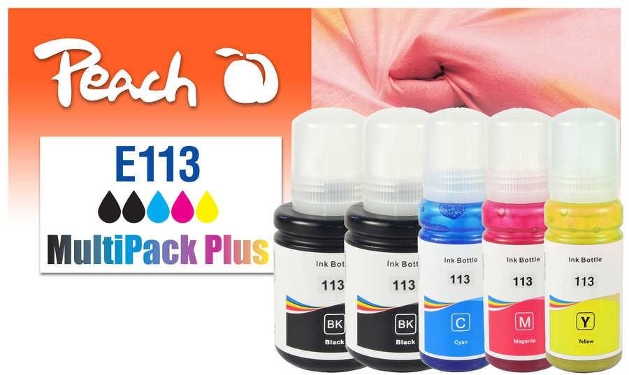 Peach E113 blækflasker - MultiPack Plus, kompatibel til Epson, 5 stk. (2× sort, cyan, magenta, gul) billede