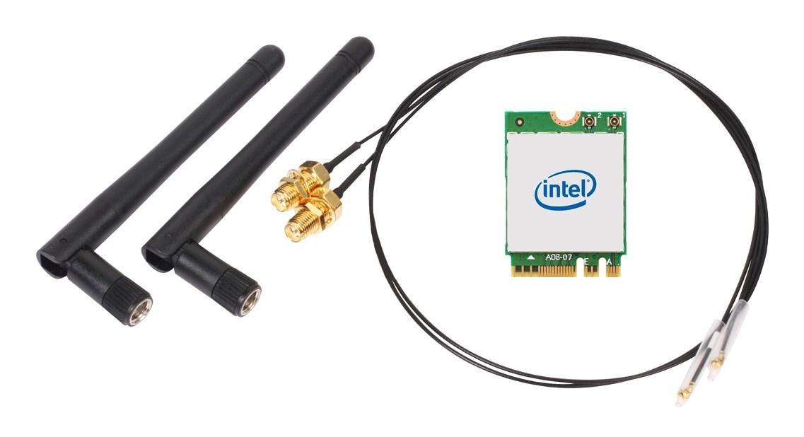 Shuttle WLN‑M22 – Intel AX210 Wi‑Fi 6E/Bluetooth kit med M.2‑kort, kabler og eksterne antenner