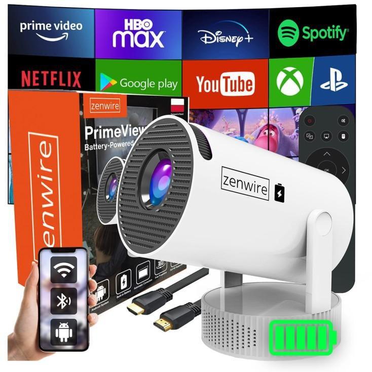 Zenwire K400 mini projektor - Android, Wi‑Fi, Bluetooth, indbygget batteri, Full HD-understøttelse