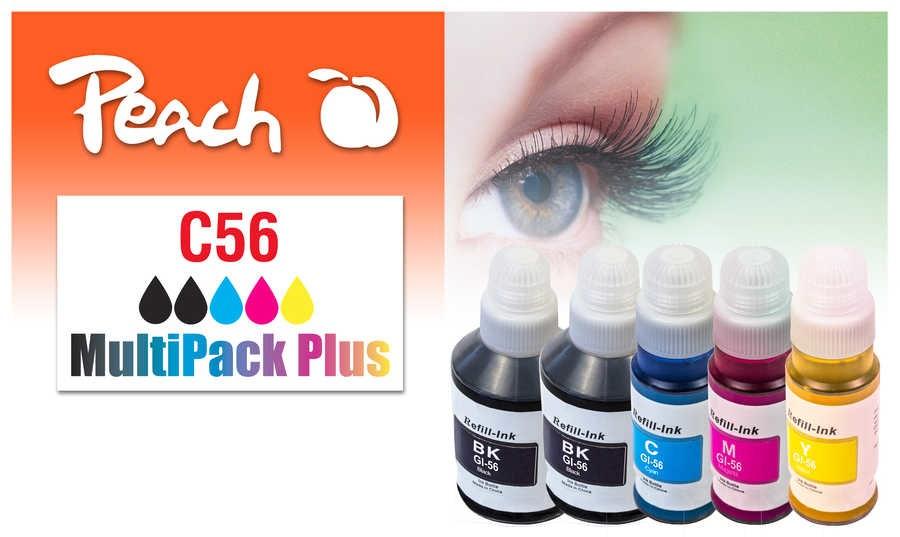 Peach C56 blækflasker – MultiPack Plus, 5 stk, kompatibel til Canon (2× sort, cyan, magenta, gul) billede