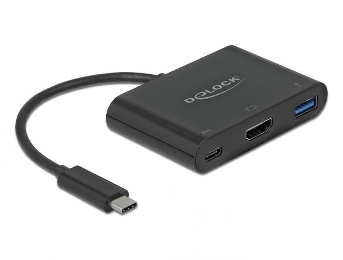 DeLOCK 64091 USB-C multiadapter - HDMI, USB-A 3.2 Gen 1 + PD, sort billede