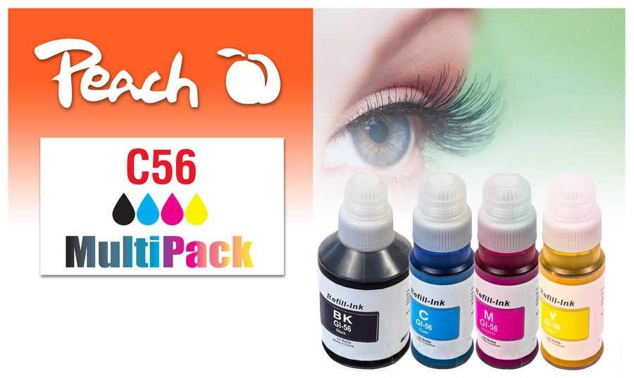 Peach C56 blækflasker - multipakke, kompatibel til Canon - sort/cyan/magenta/gul
