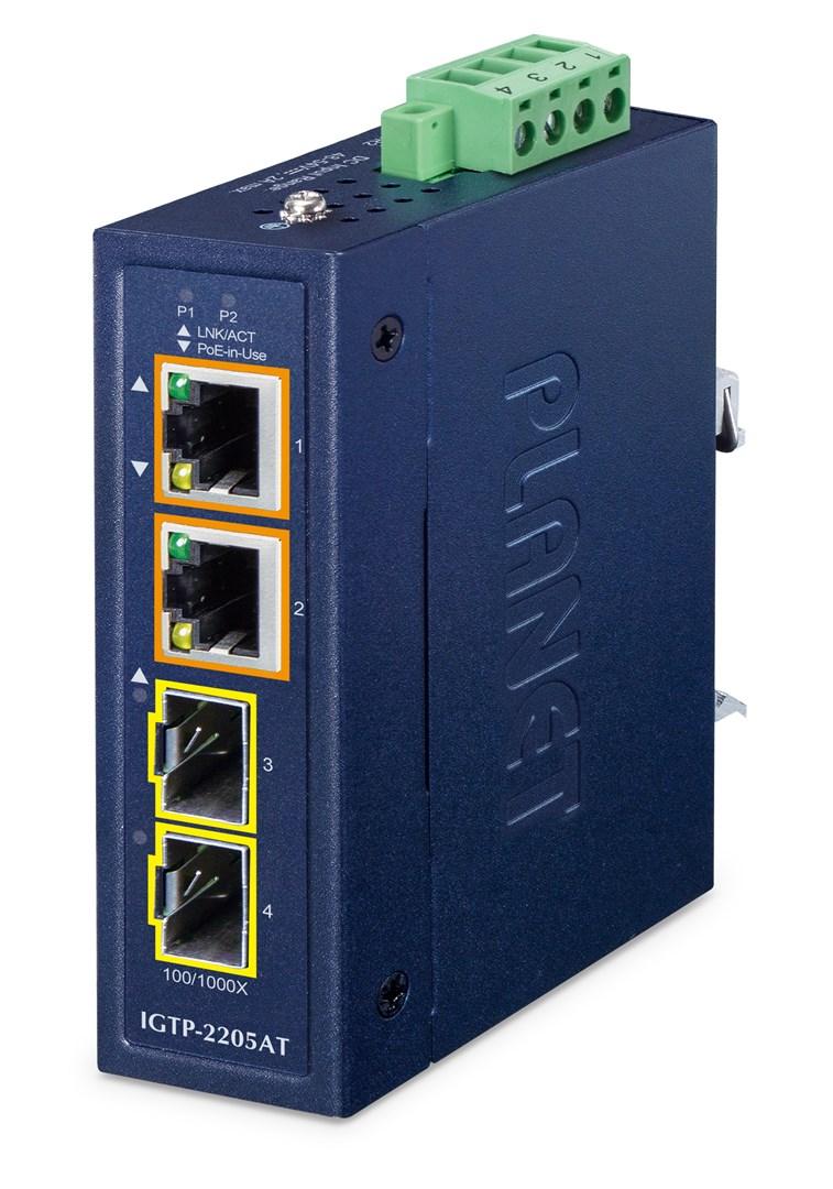 Planet IGTP-2205AT industriel mediekonverter, 2-port, IP30 – blå