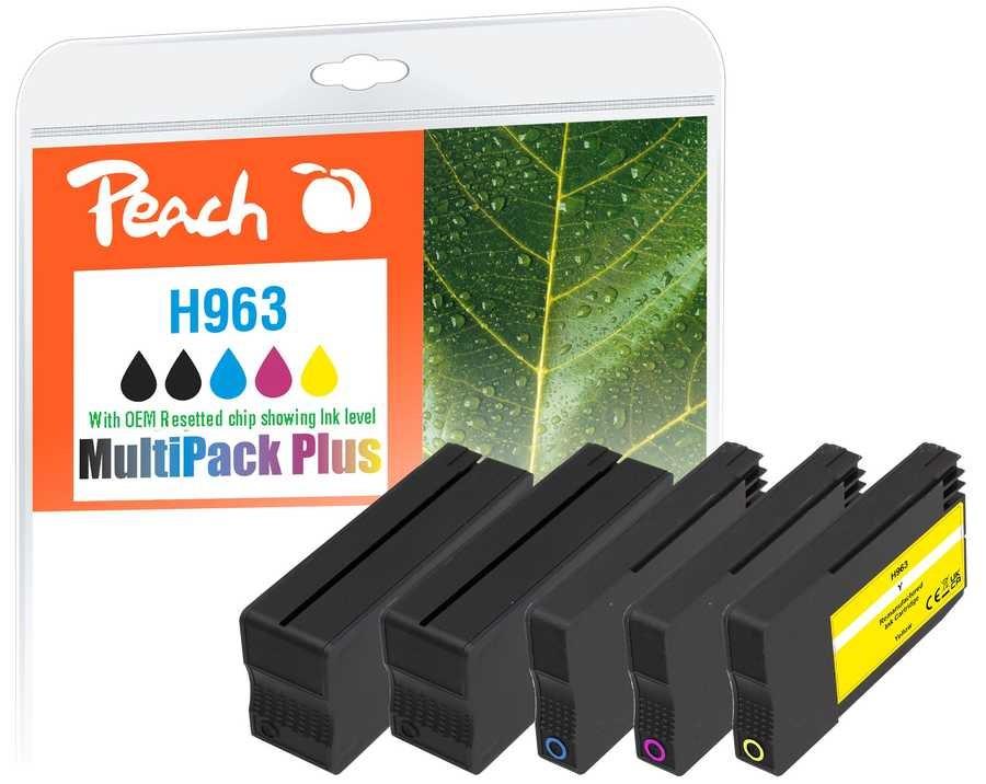 Peach H963 blækpatroner – multipack 5 stk, kompatibel til HP (sort, cyan, magenta, gul) billede