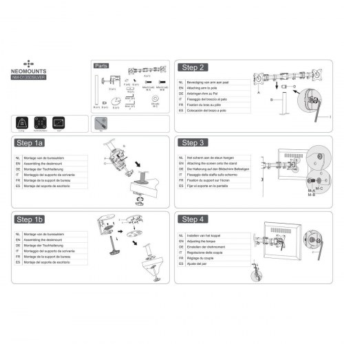 Neomounts NM-D135DSILVER dobbelt skærmholder 10-27" - sølv