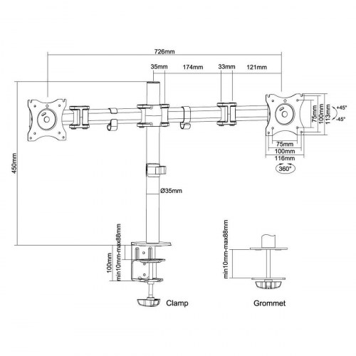Neomounts NM-D135DSILVER dobbelt skærmholder 10-27" - sølv