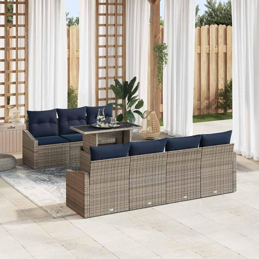 Havesofa S�t med pude med opbevaring 8 stk Gr� polyrattan