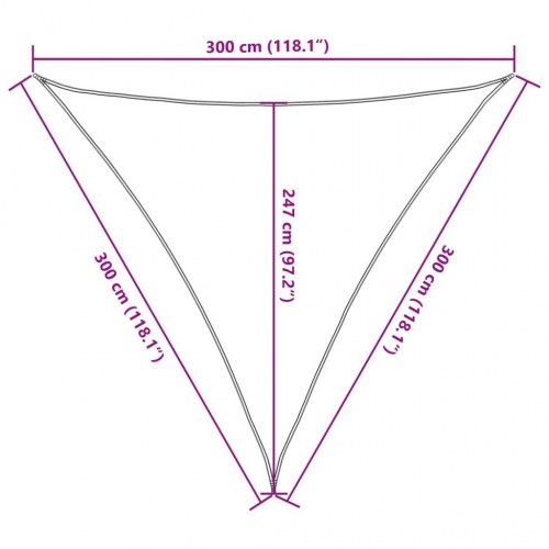 Solsejl trekant 3×3×3 m - HDPE 160 g/m², brun