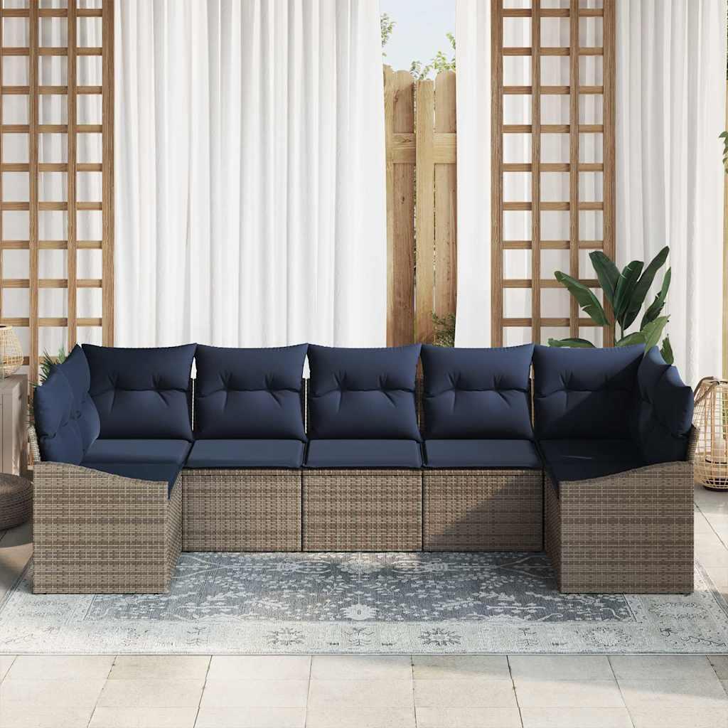 Havesofa Sæt med opbevaring 7 stk Grå og Marineblå polyrattan