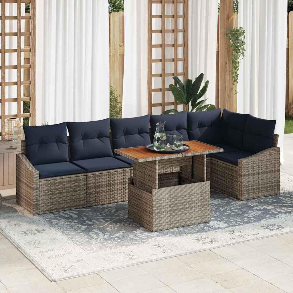 Havesofa Sæt med opbevaring 7 stk Grå Poly rattan
