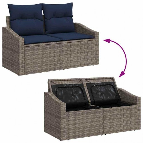 Havesofa Sæt med opbevaring 7 stk Grå Poly rattan