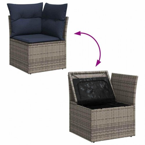 Havesofa Sæt med opbevaring 7 stk Grå Poly rattan