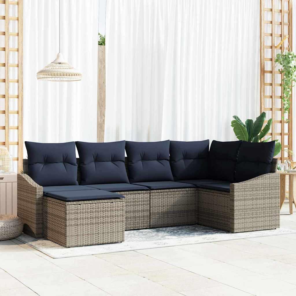 Sofa Sæt med pude 6 stk Grå og Marineblå polyrattan