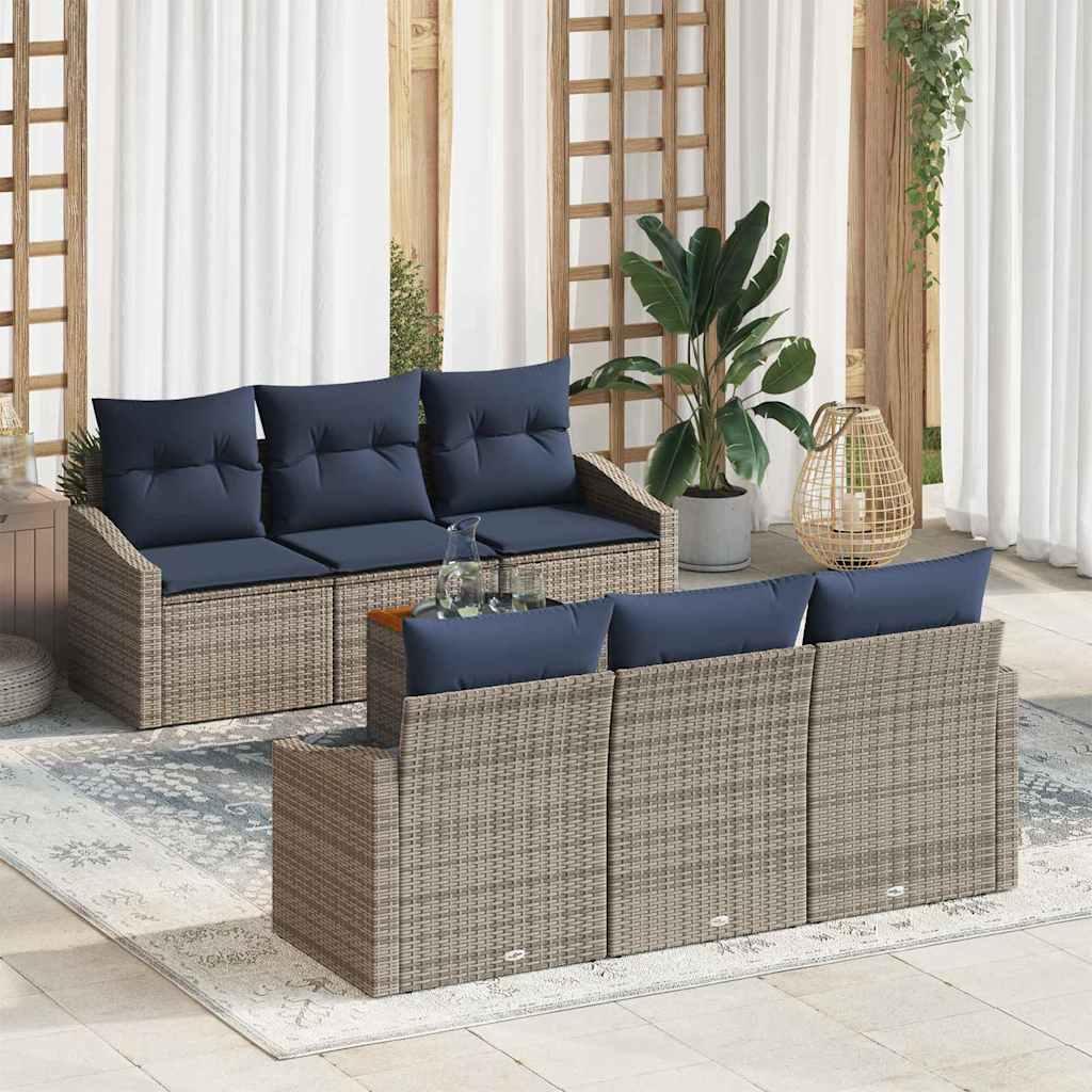 Havesofa Sæt med opbevaring 7 stk Grå og Marineblå polyrattan