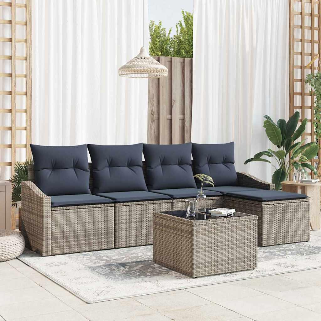 Sofa Sæt med pude 6 stk Grå og Marineblå polyrattan