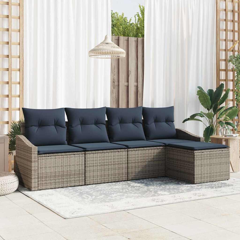 Sofa Sæt med pude 5 stk Grå og Marineblå polyrattan