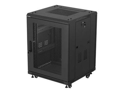 Lanberg FF01 series - Rack kabinet - 600 x 600, flad pakke, med mesh-dør - med 2 køleblæsere - fritstående - sort, RAL 9004 - 15U - 19