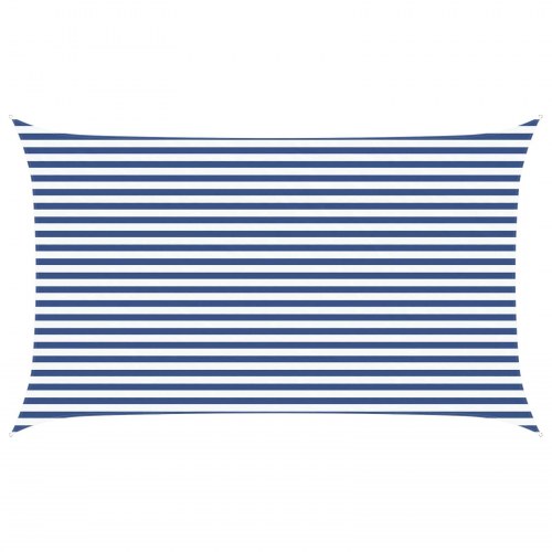 Solsejl 5 x 3 m - blå/hvid stribet, polyester oxford