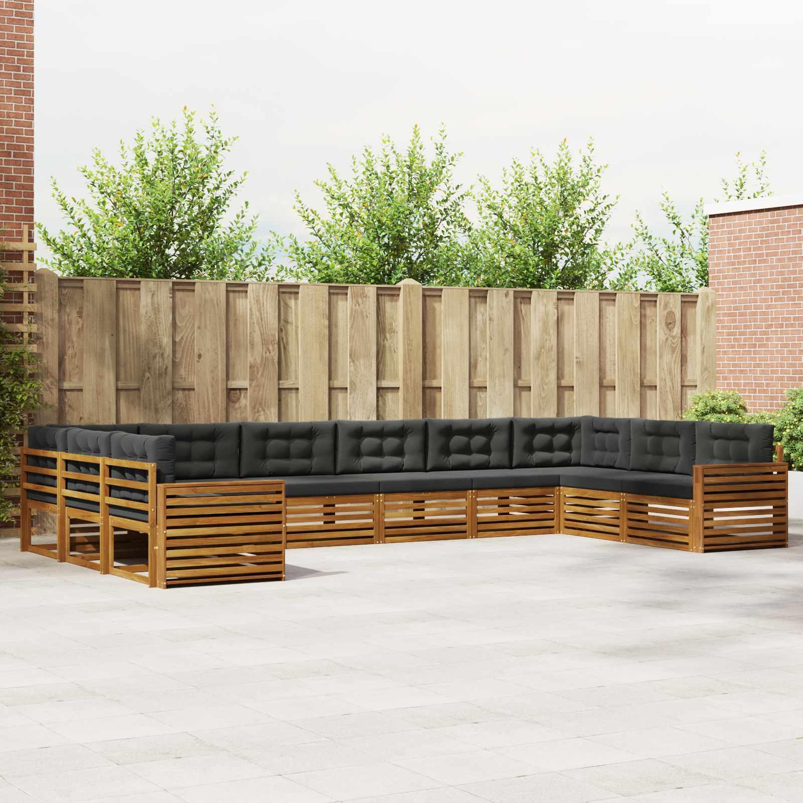 Sofasæt til terrasse - 6 dele i massivt akacietræ, naturlig/antracit