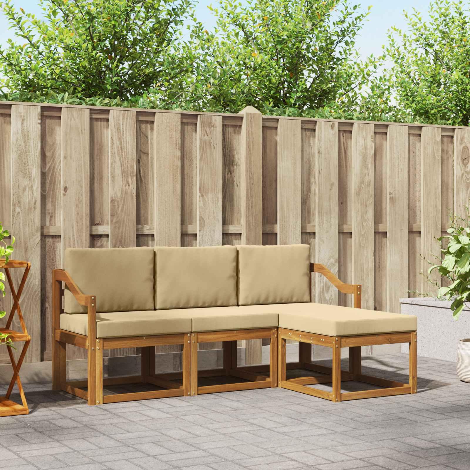 Udendørs sofagruppe med pude 4 stk Naturlig og Beige