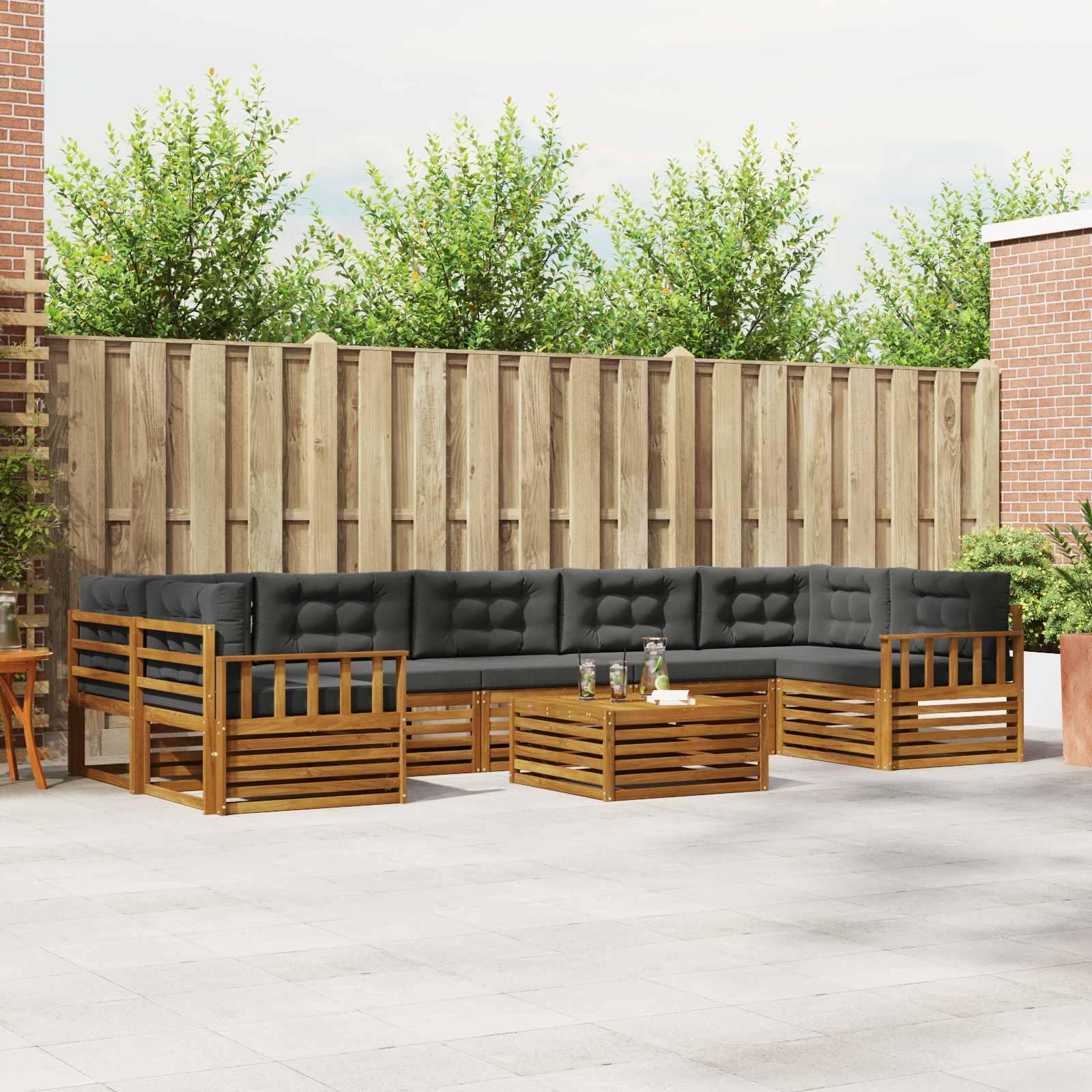 Udendørs sofagruppe i akacietræ med hynder, 8 dele - naturlig/antracit