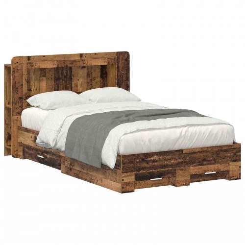 Sengestel med opbevaring med skuffe Gammelt træ 120 x 190 cm